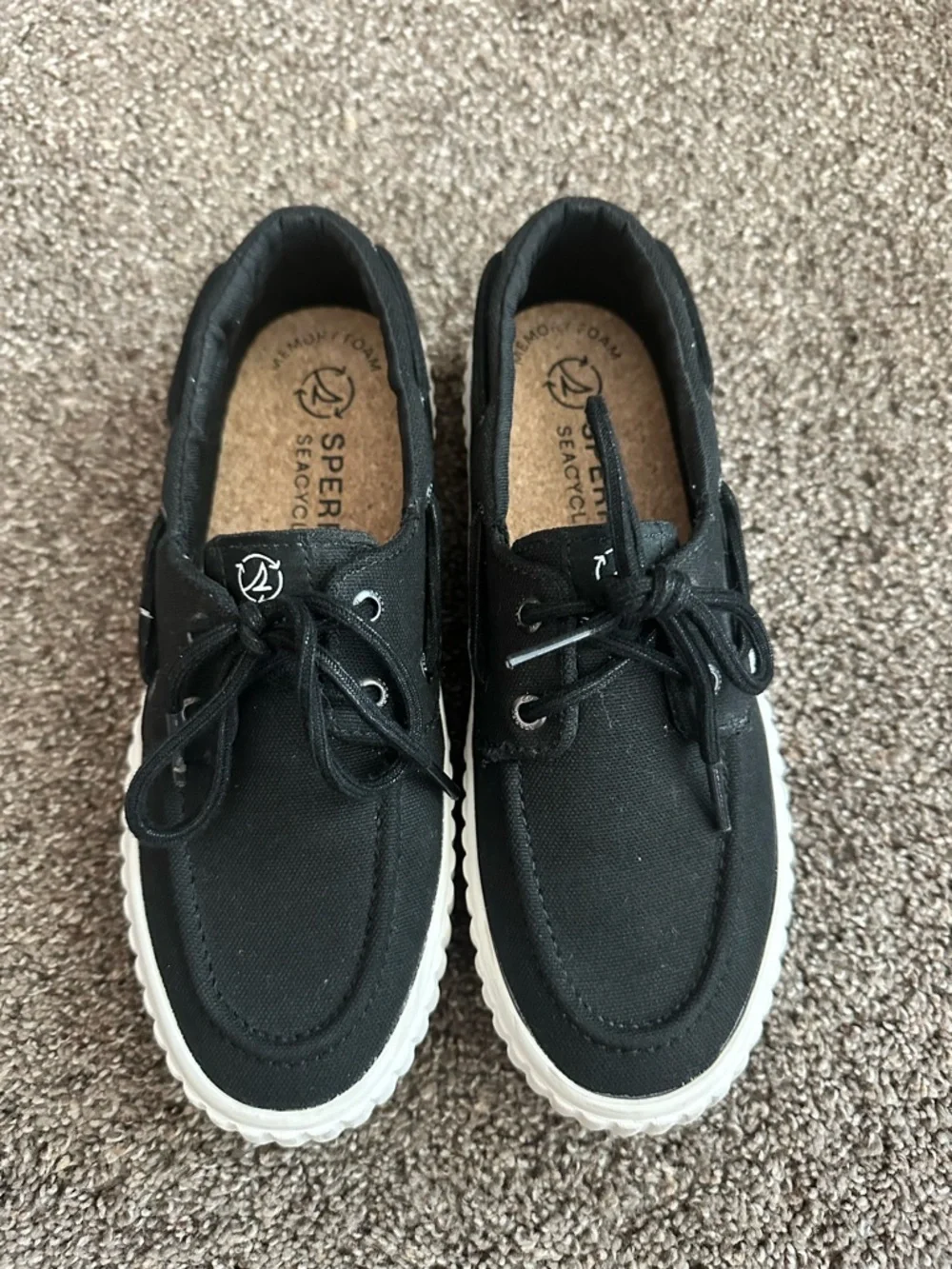 Sperry SeaCycled Pier Wave Platform Boat Shoes 6 Coastal Preppy Dark Academic